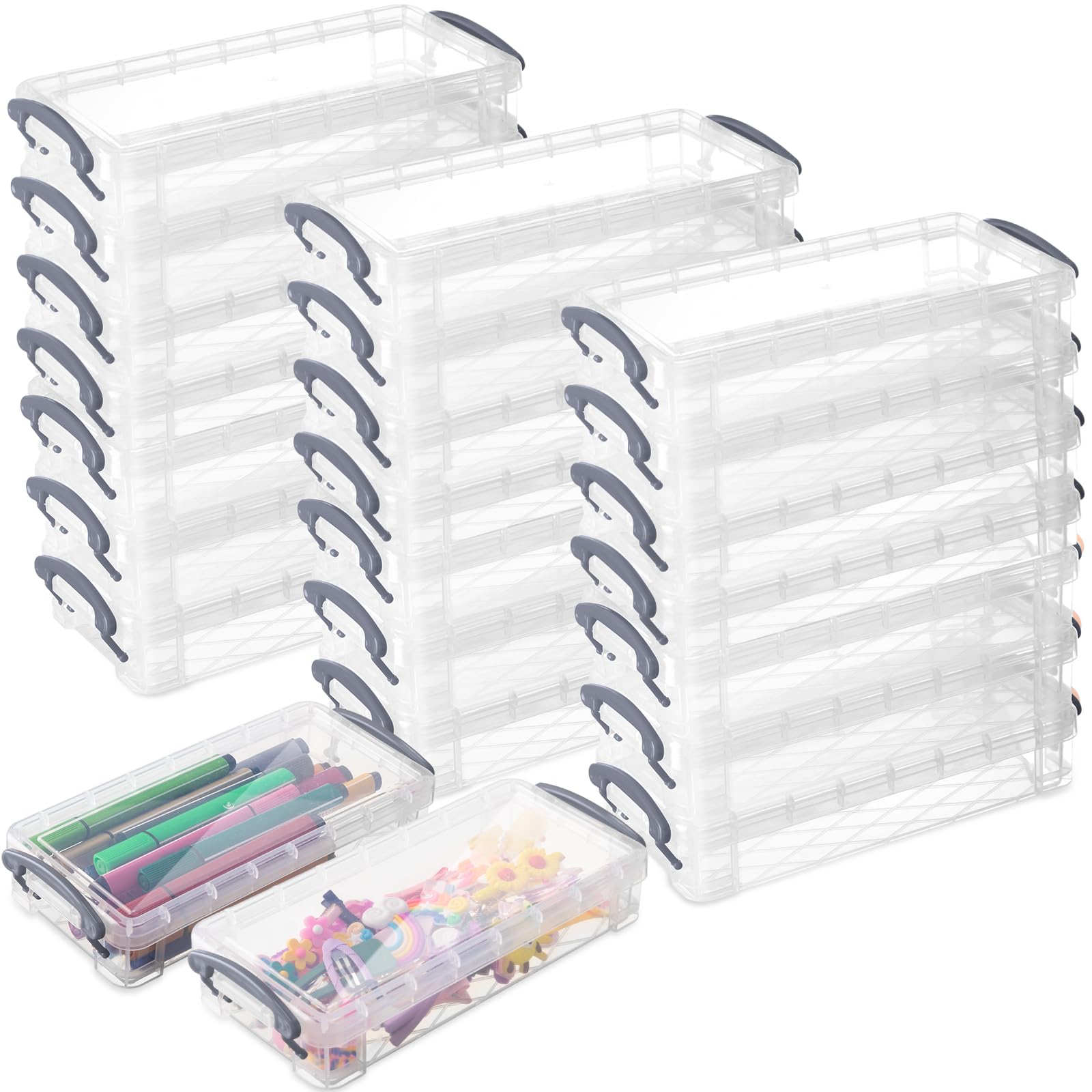 Gueevin 24 Pcs Pencil Box Clear Plastic Pencil Case, Gray