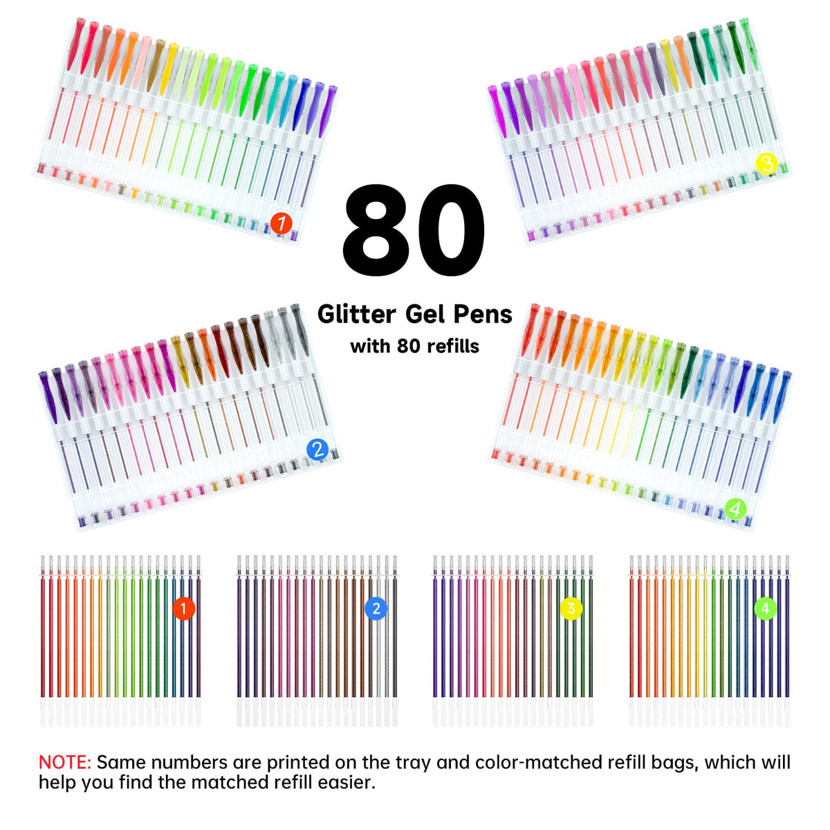 Shuttle Art 160 Pack Glitter Gel Pens, 80 Colors Glitter Gel Pens Set with 80 Refills for Adults