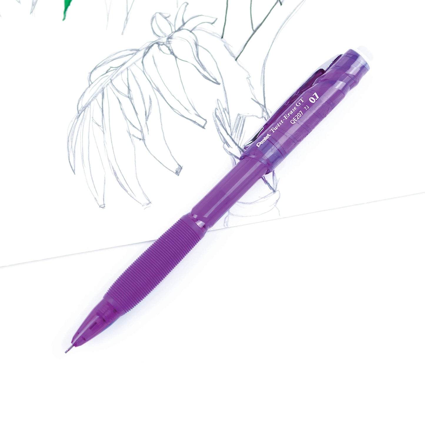 Pentel Twist-Erase GT, (0.7mm), Mechanical Pencil Transparent Violet, Box of 12 (QE207V)