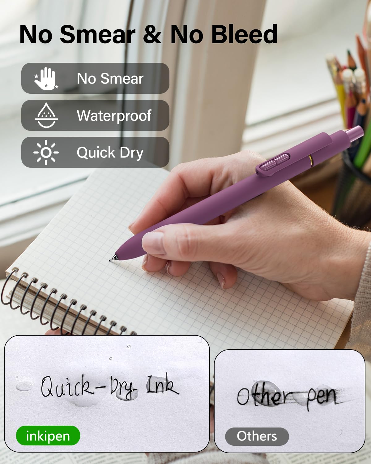 inkipen 16 Pcs Gel Pens, Black Ink with Fidget Clip, Fine Point(0.5mm)