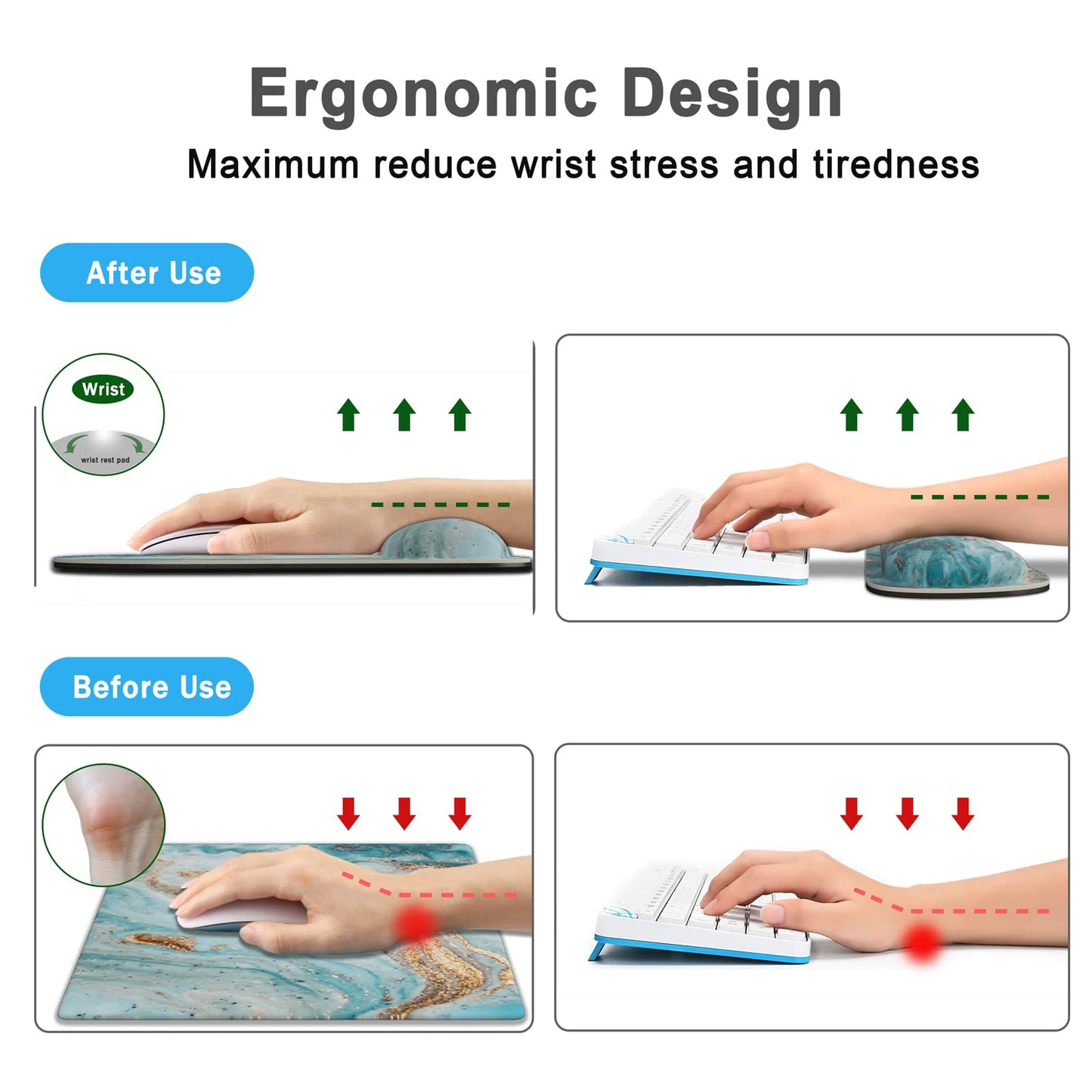 Keyboard Wrist Rest Memory Foam Ergonomic Mouse Pad with Computer Wrist Support Set with Non-Slip