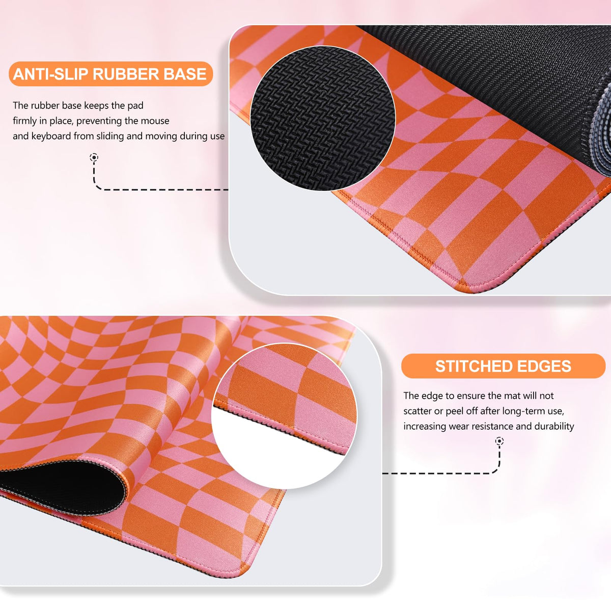 iCasso XXL Large Mouse Pad for Desk, Orange Checkered
