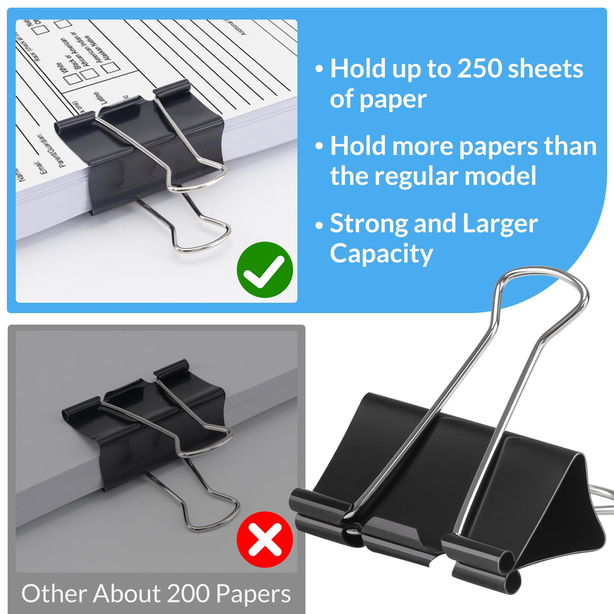 OWLKELA 40 Pack Binder Clips, 2 inch, Black