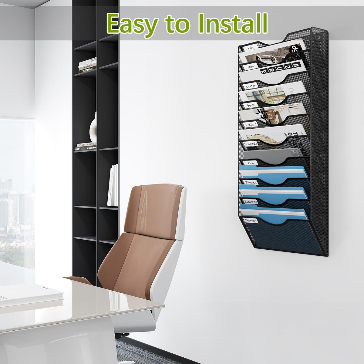 EasyPAG 10 Pocket Mesh Wall File Organizer, Hanging Paper Folder Holder with Classify Label