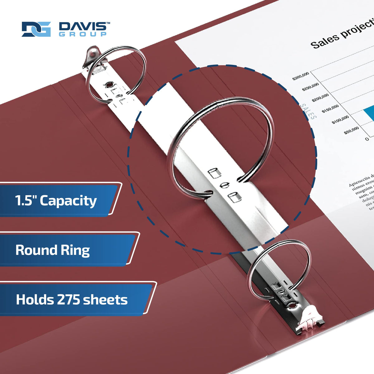 Premium Economy 3-Ring Binder, Spine Label, 1.5" Round Rings, Burgundy, 6Pk
