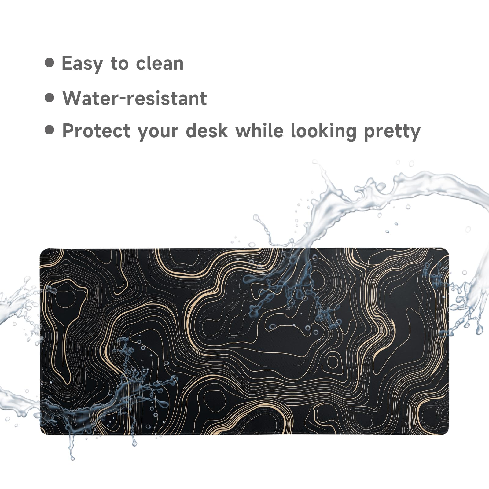 Desk Mat Mouse Pad Gaming Desk Pad XL Large Mouse Mat Office Decor Accessories (Black Gold Terrain)