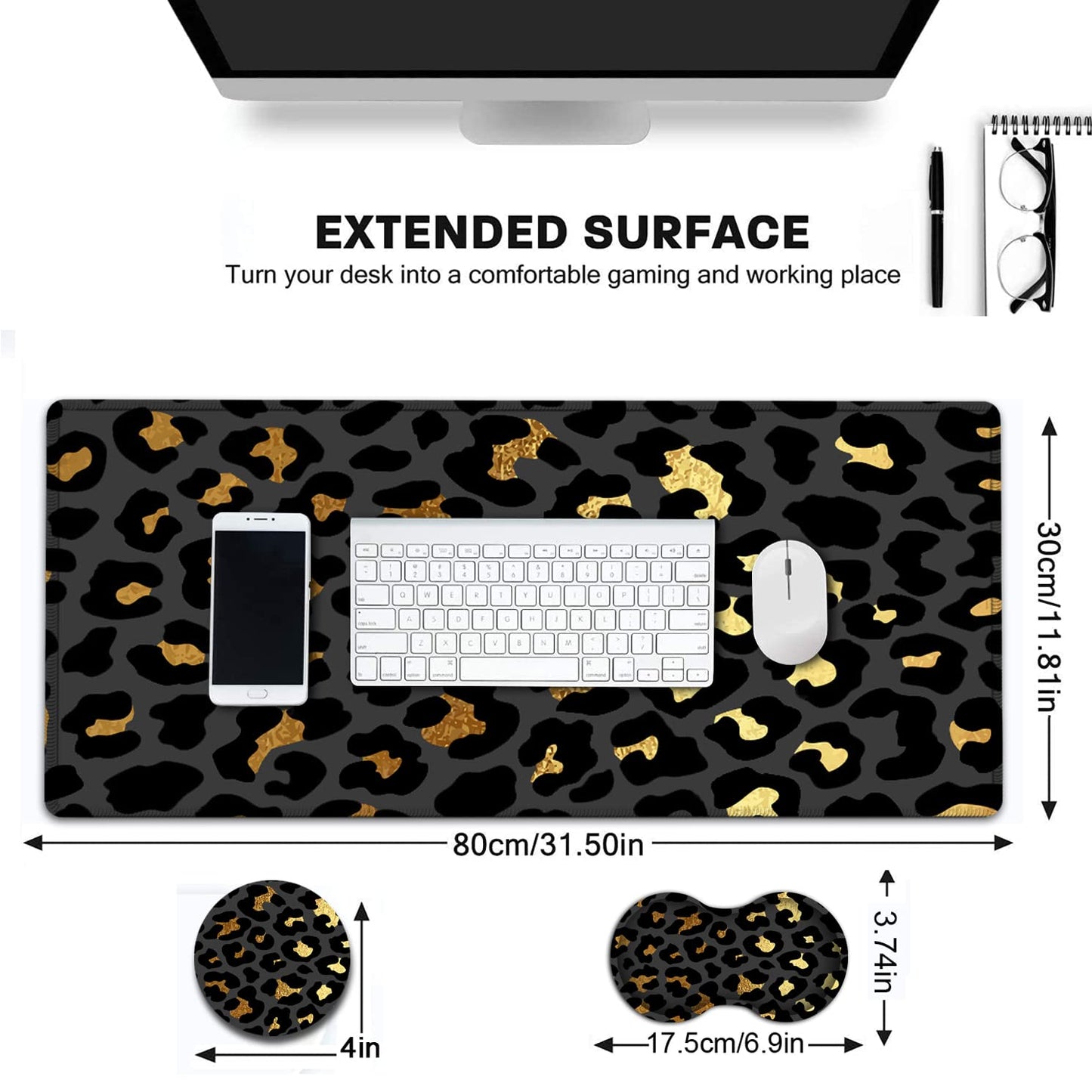 Large Gaming Mouse Pad,31.5x11.8 in Extended Computer Mouse Mat with Non-Slip PU Base, Ergonomic