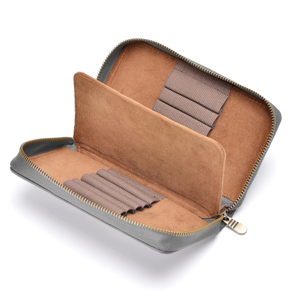 Asvine Fountain Pen Case Genuine Leather Pen Case 10 Divided Slots Gray, Rollerball Pen Holder