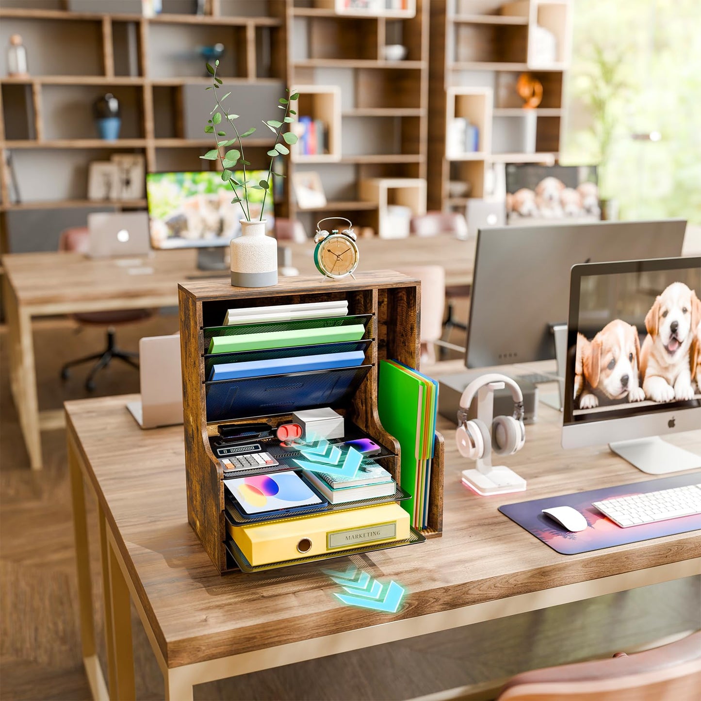 Simple Trending 7- Tier Desk File Organizer, Paper Organizer, Rustic Brown