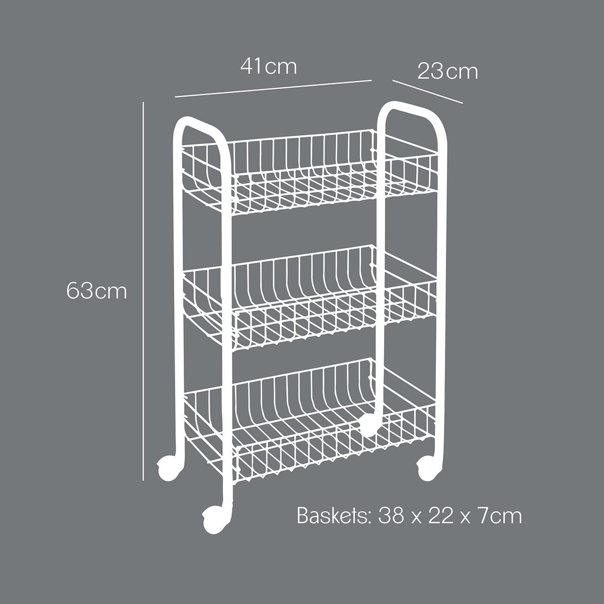Metaltex Lugano 3-Tier Trolley with Wheels - Multipurpose Storage Cart for Home including Kitchen