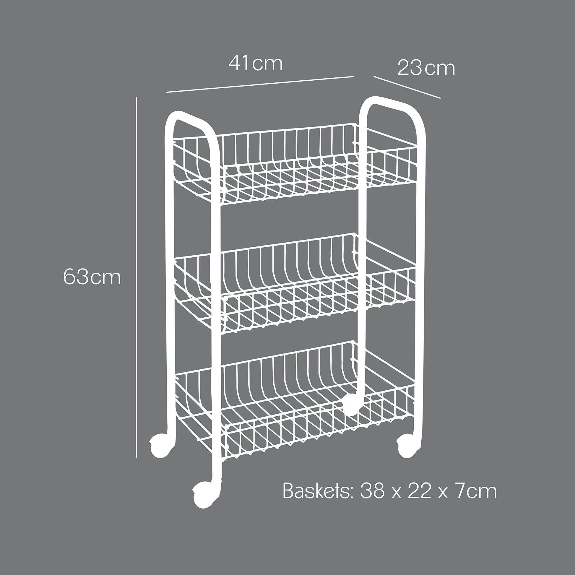 Metaltex Lugano 3-Tier Trolley with Wheels - Multipurpose Storage Cart for Home including Kitchen
