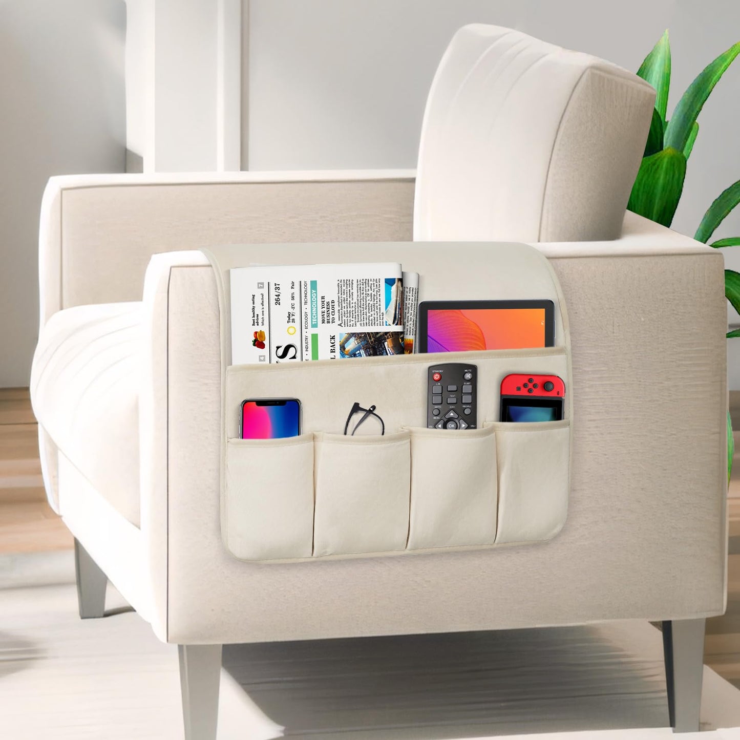 Remote Control Holder for Armchair Caddy, Remote Holder with 5 Pockets