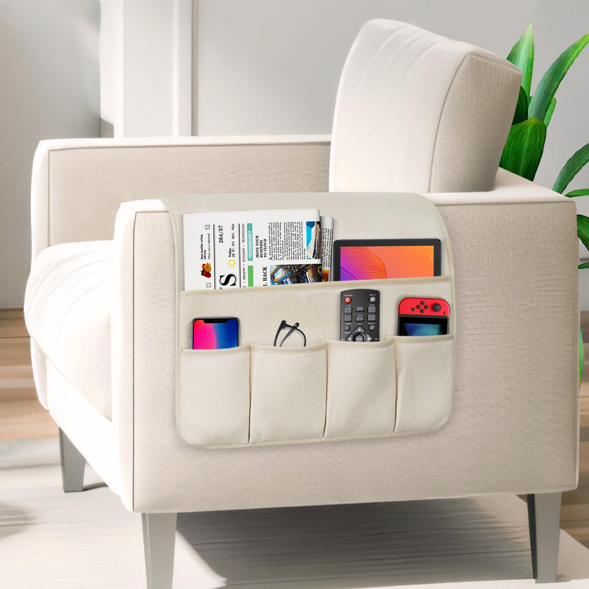 Remote Control Holder for Armchair Caddy, Remote Holder with 5 Pockets