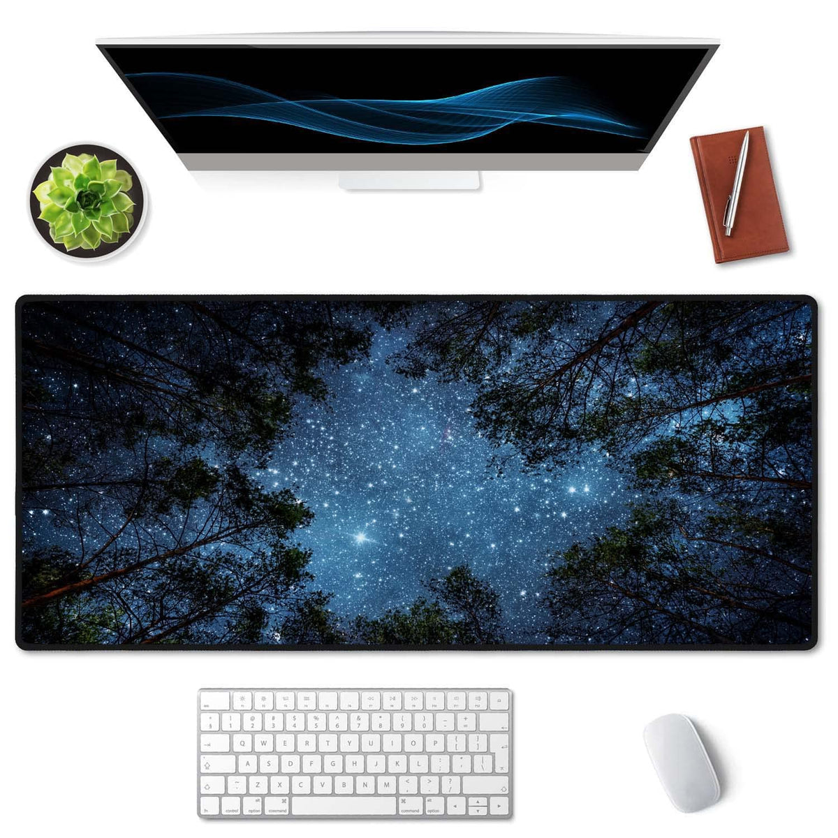 SSOIU The Milky Way and The Trees Mouse Pad 35.5 X 15.7 Inch XXL Night Sky Full Desk Mousepad