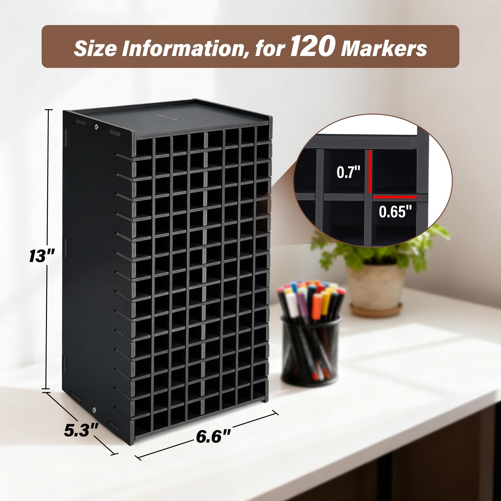 Yrangee Marker Organizer,120 Slots Marker Storage with Divider,Black