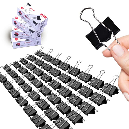Medium Binder Clips, 48 Pack, 1-1/4 Inch, Black, Standard 32mm, Capacity 0.6 Inch, Metal Paper