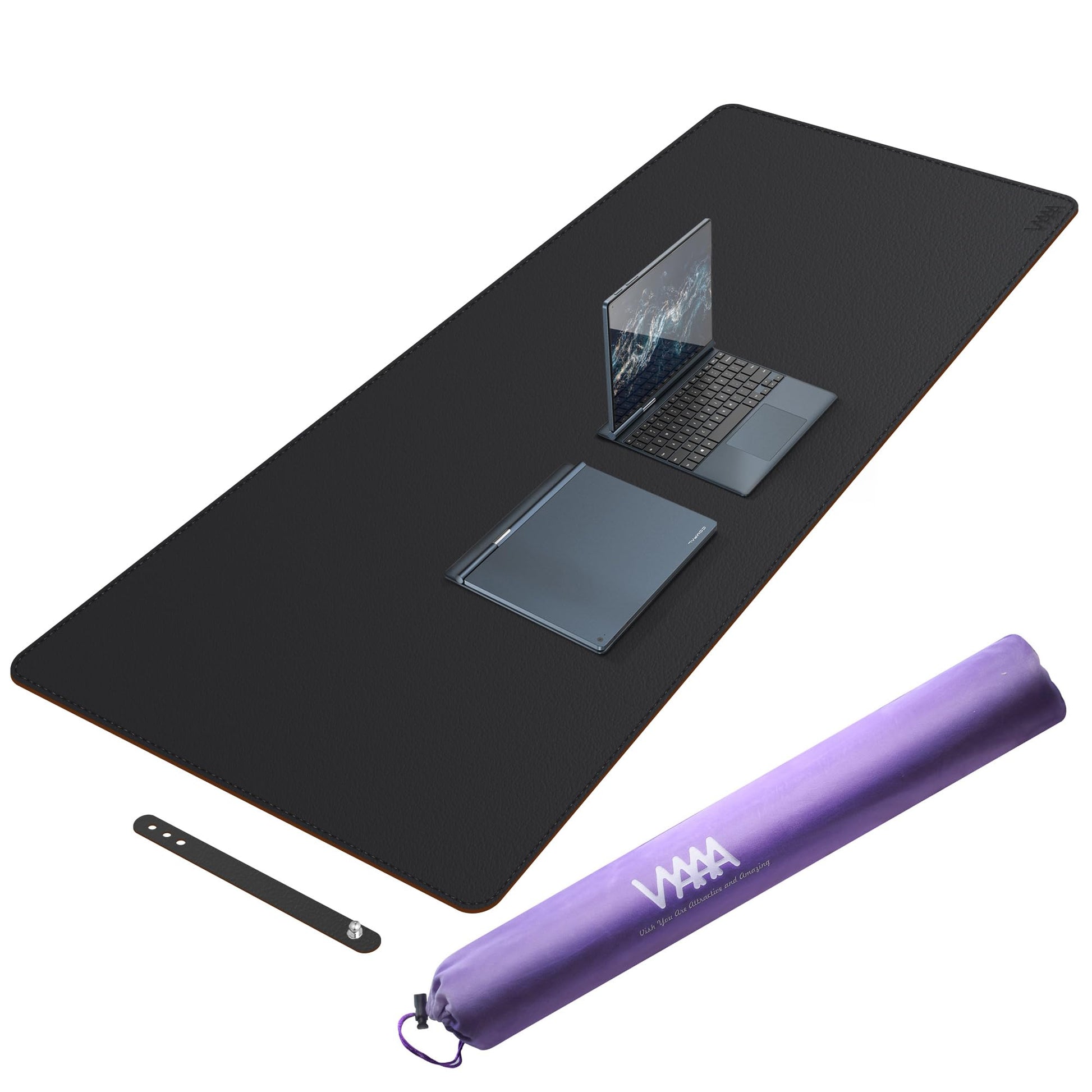 Vyaaa 63" x 24" PU Leather Desk Mat, Black Large Mouse Pad