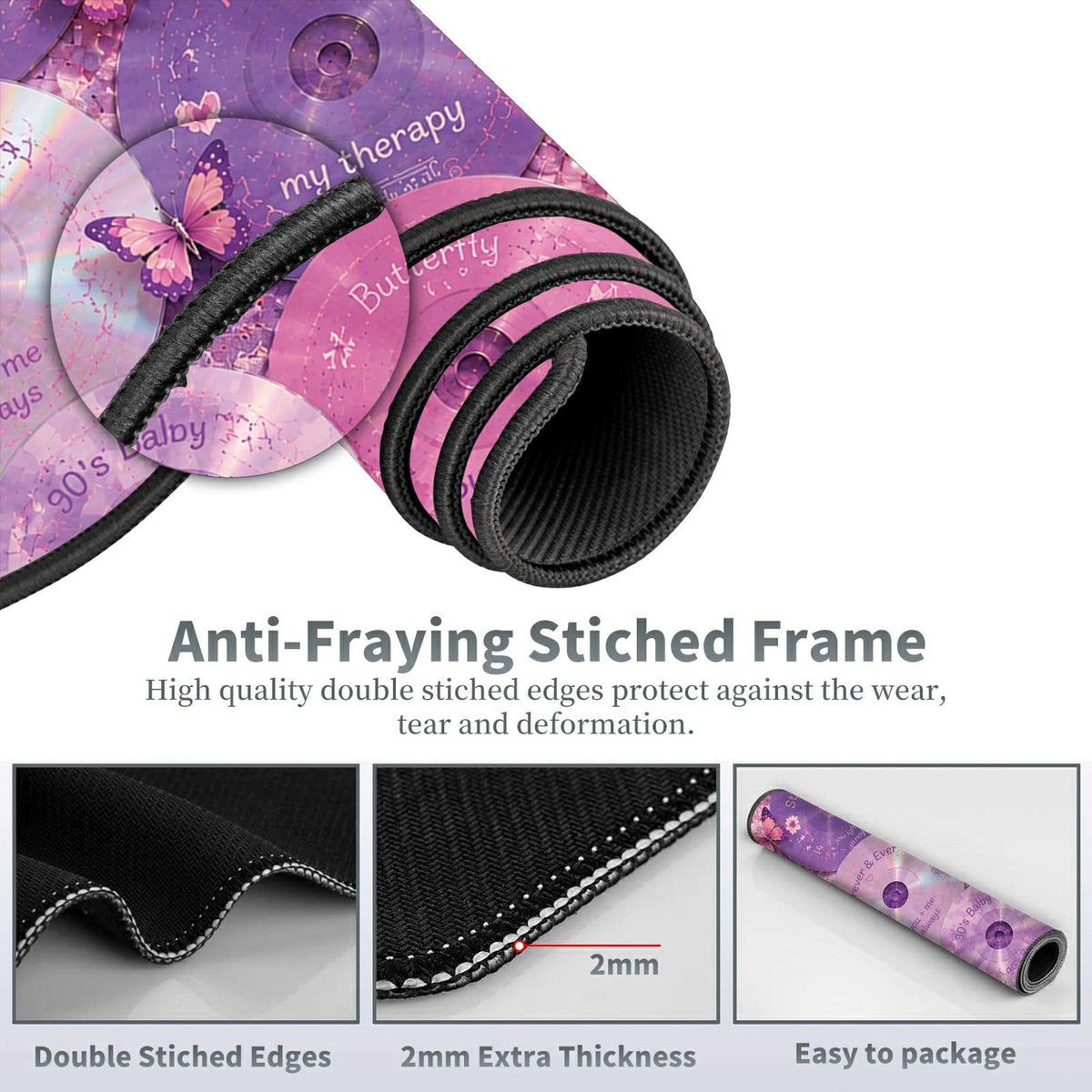 Pink Music Collage Large Mouse Pad, 31.5 x 11.8 in Extended Desk Mat