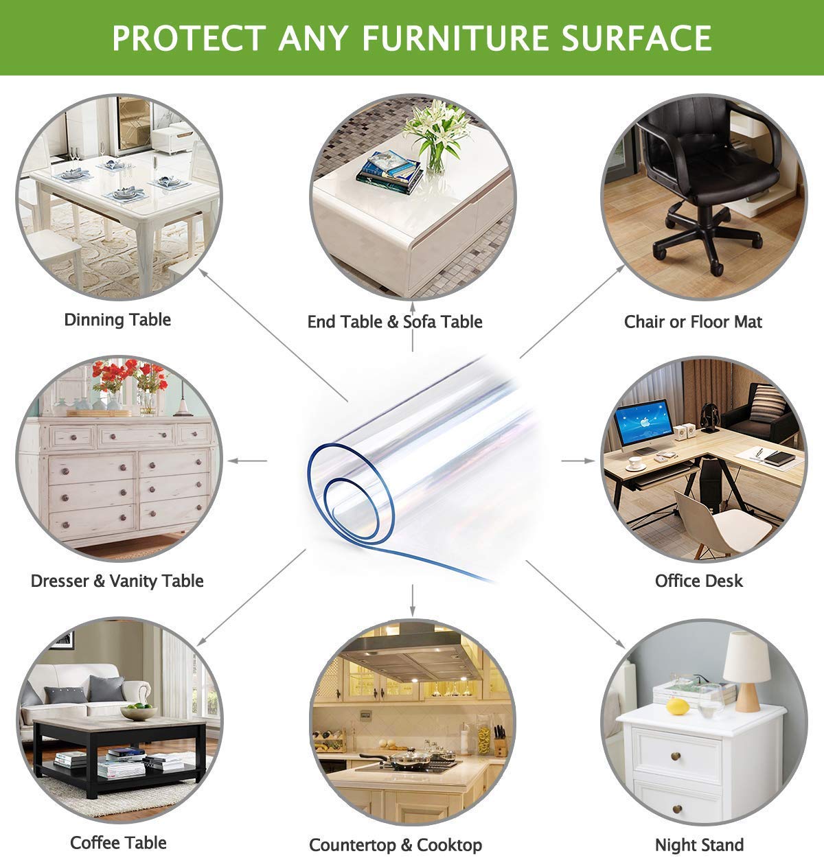 Round Table Protector Cover Clear Plastic Vinyl Tablecloth Small Sofa Bed Bedside Side End Table