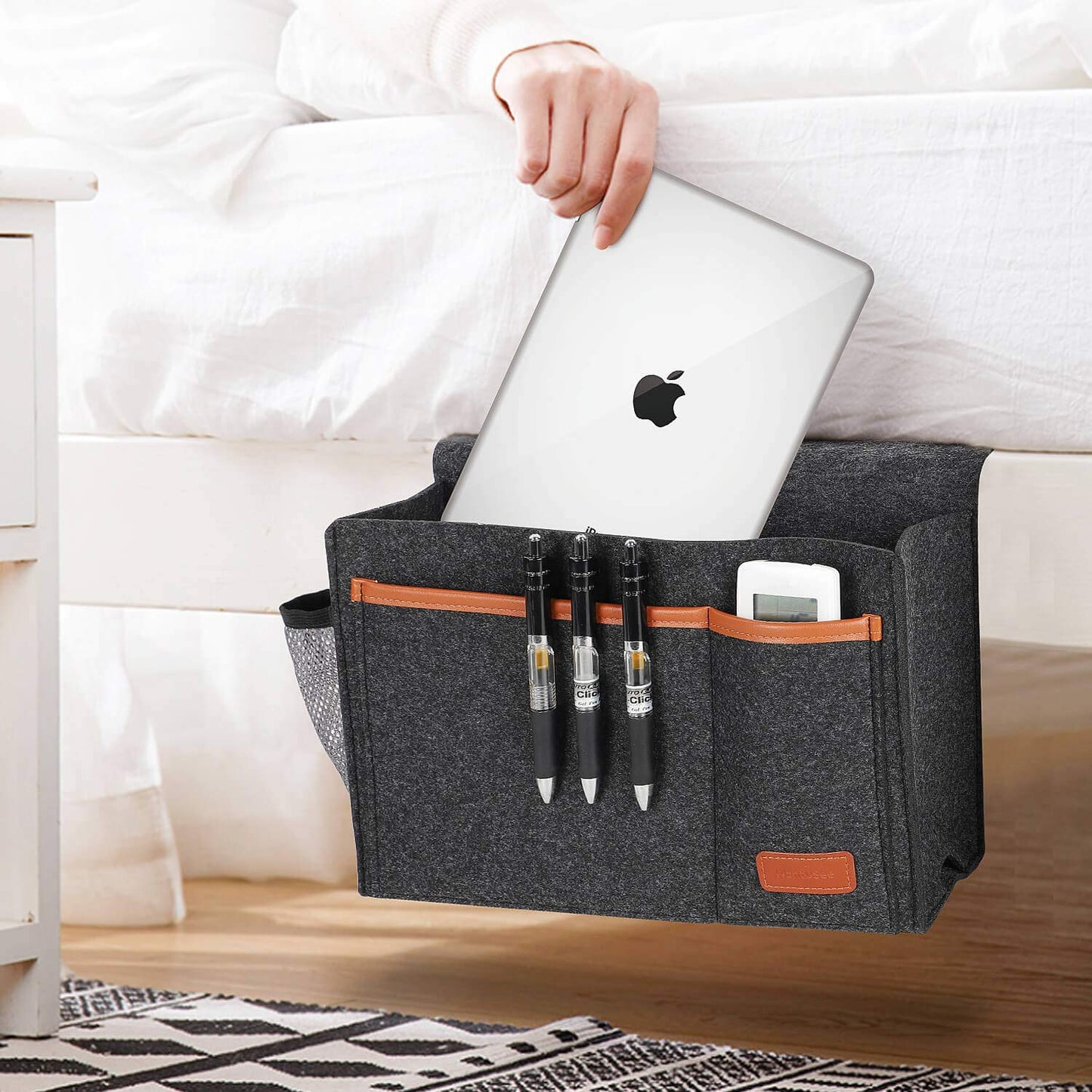WantuSee Bedside Caddy, Bed Storage Organizer for Remote Controller, Books, Magzine, Laptop Holder