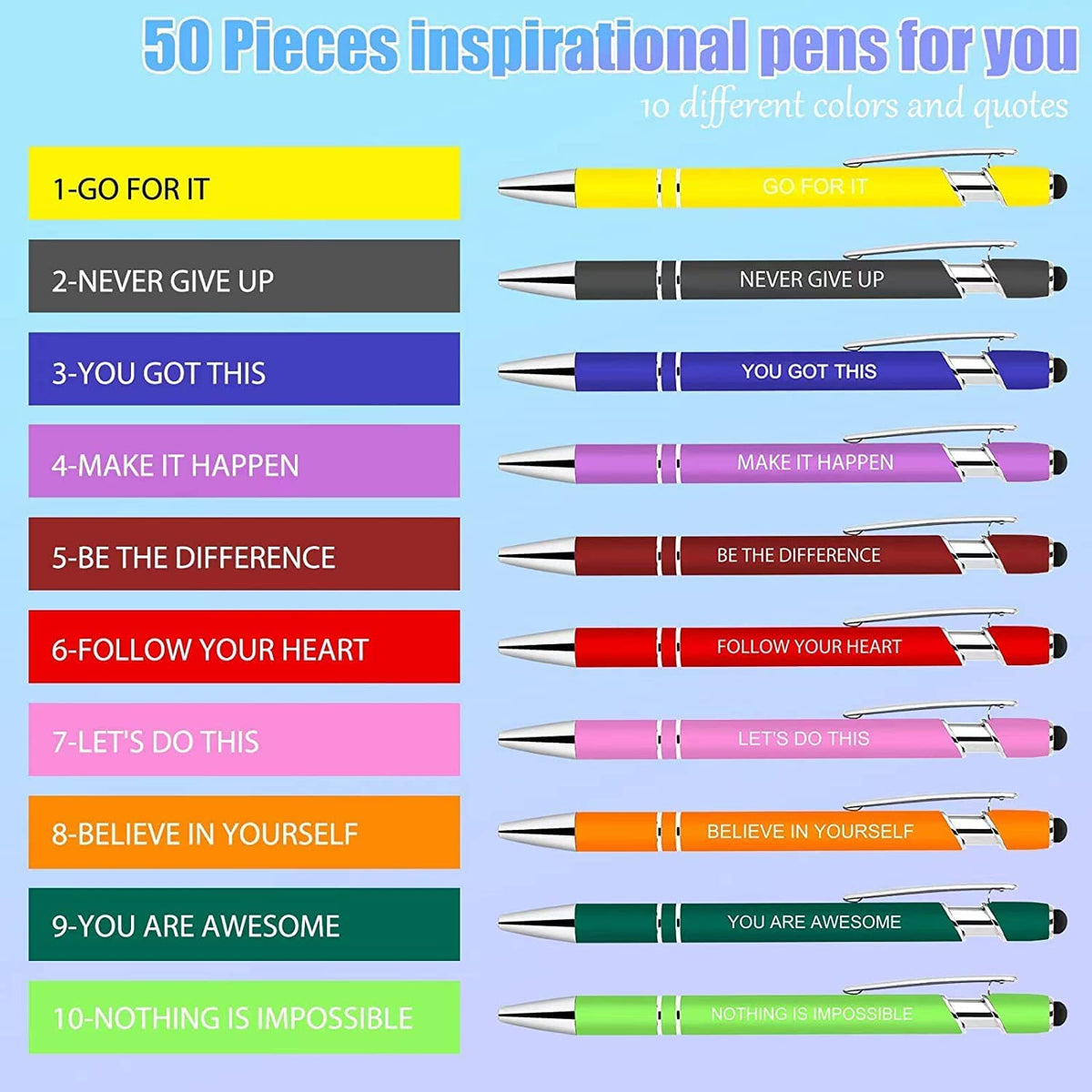 Greengines 100 PCS Inspirational Pens Bulk with Stylus Tip Gifts Black Ink
