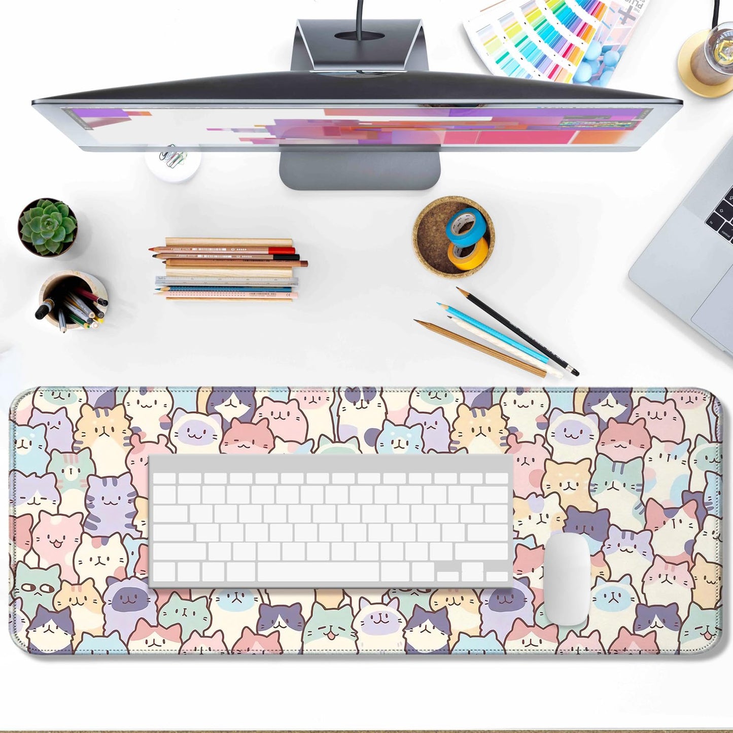 AYKDTFN Pink Cat Large Mouse Pad & Desk Mat for Gaming, Office & Home