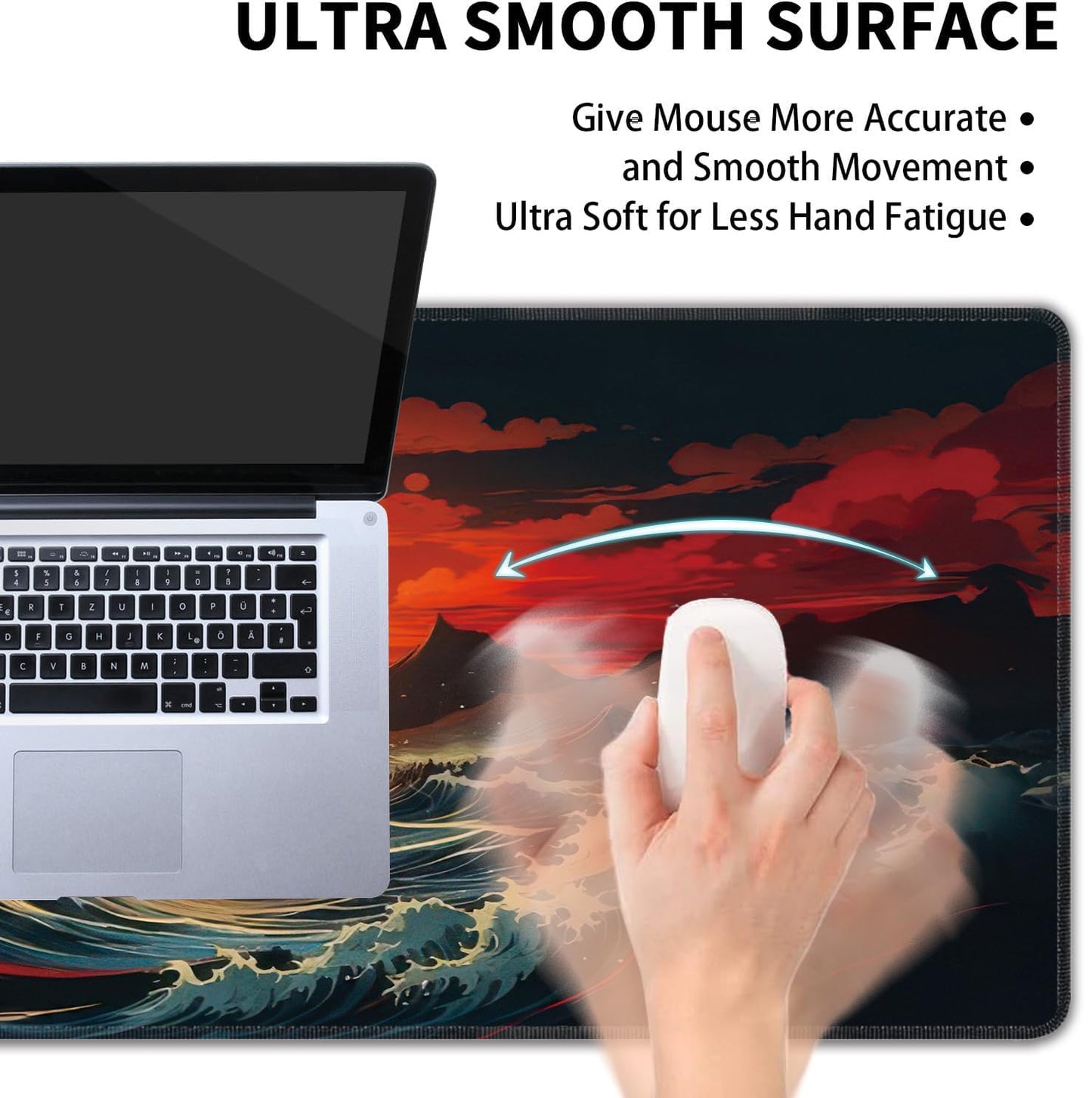 Japanese Sea Wave Large Mouse Pad,Gaming Keyboard Desk Pad,Extended Mouse Mat Non-Slip Rubber Base