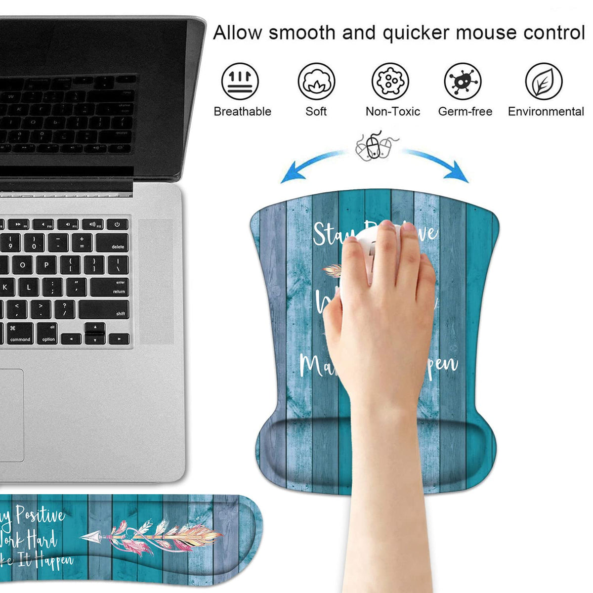 Keyboard Wrist Rest and Mouse Pad Wrist Support Set with Coasters, Stay Positive Work Hard and Make