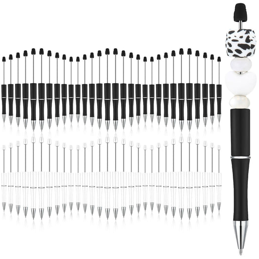 Kosiz 60 Pieces Beadable Pens Bulk Black Ink Pens,Black, White,Simple