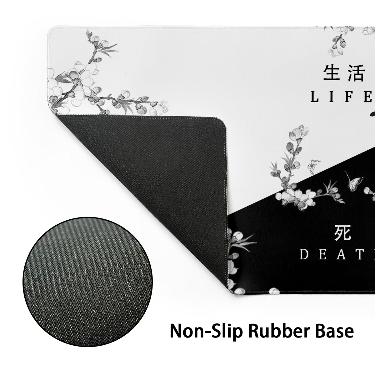 Black and White Cherry Blossom Gaming Mouse Pad XL，Large Mouse Pad Japanese Sakura Death Life Mouse