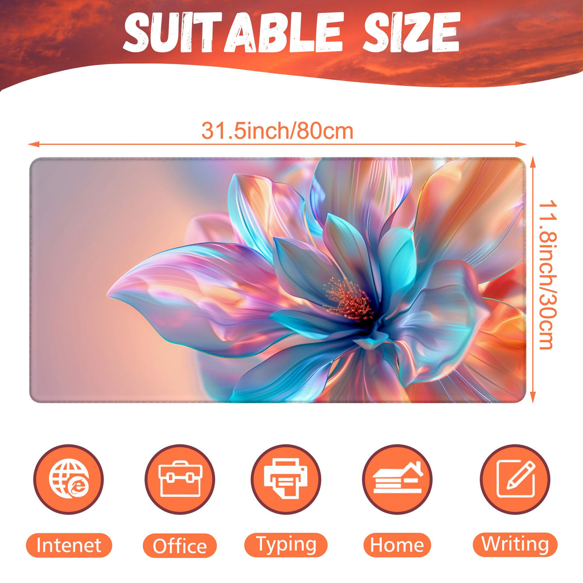 KOAIWPAE Large Gaming Mouse Pad, Elegant Luxury Colorful Flowers Desk Mat, Holographic Hues