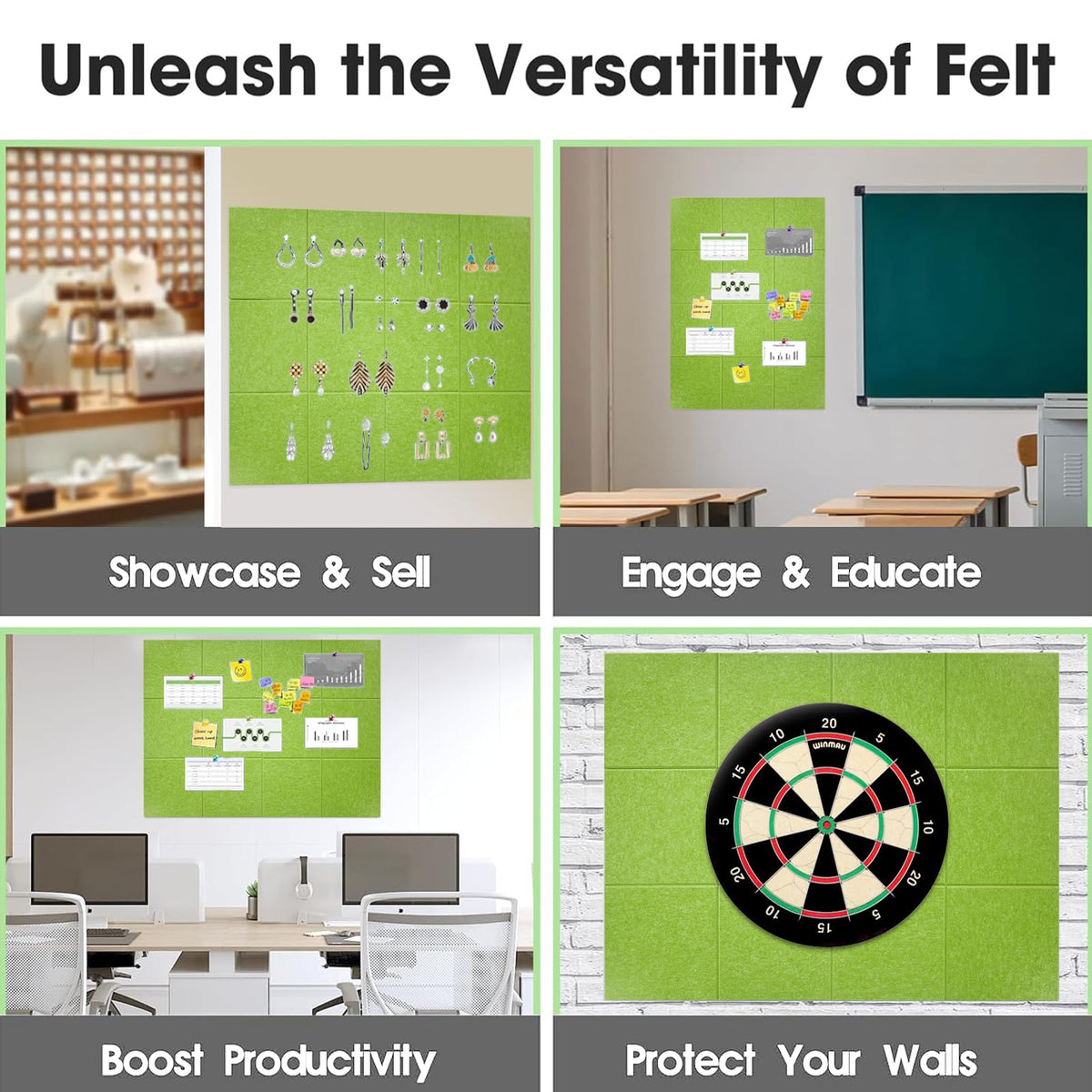 Large Cork Board Felt Wall Tiles, 47"x35" 12 Pack Felt Bulletin Board Pin Board with 48 Safe