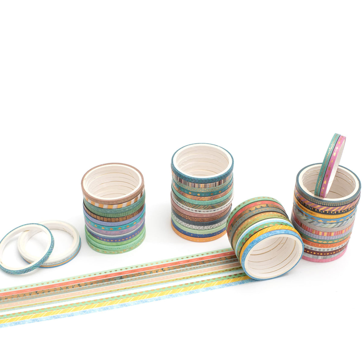 YUBBAEX 60 Rolls Skinny Washi Tape Set Gold Foil Masking Thin Basic Patterns Decorative Tapes for