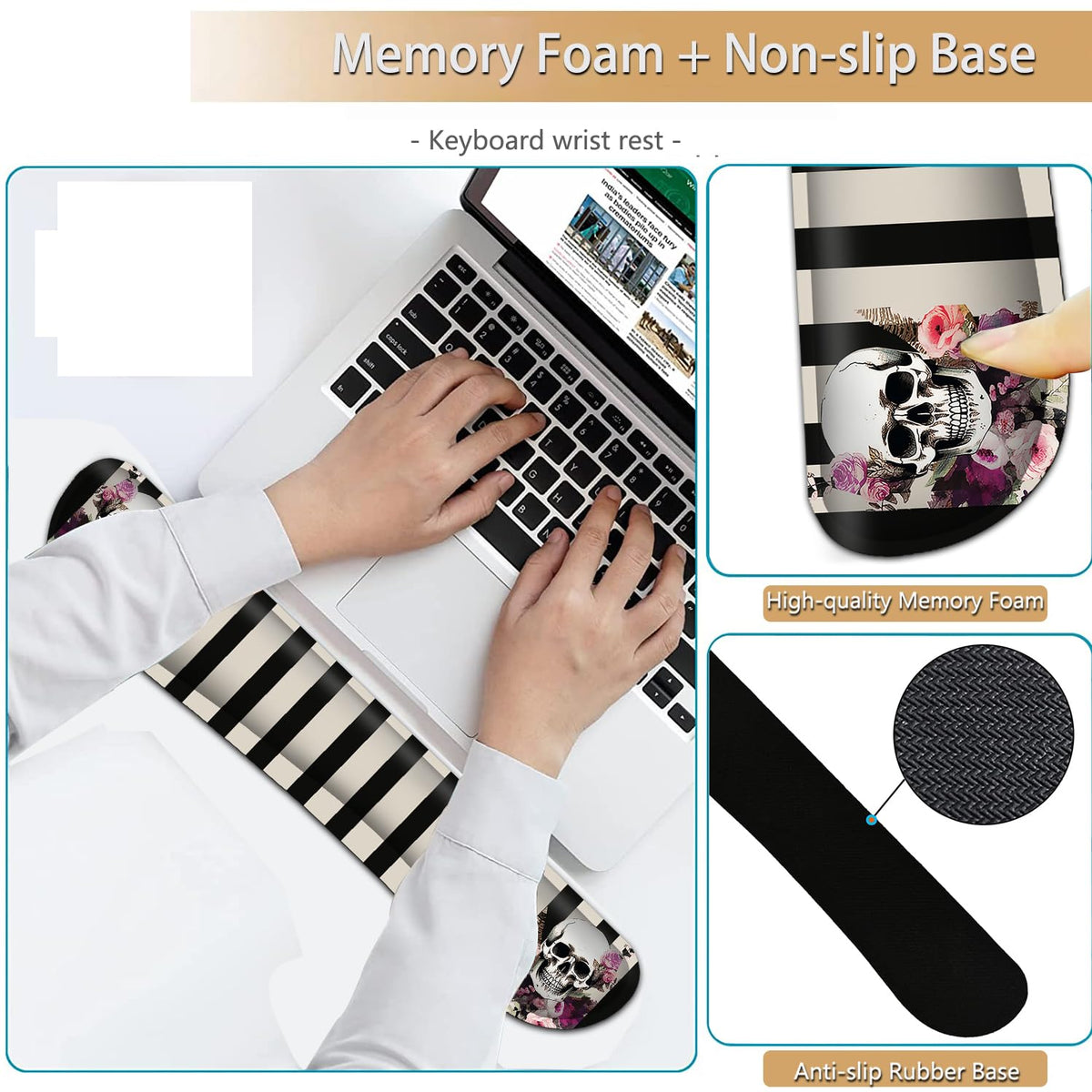 Keyboard and Mouse Wrist Rest Support Set, Ergonomic Gel Pad With Non-Slip Base for Home Office