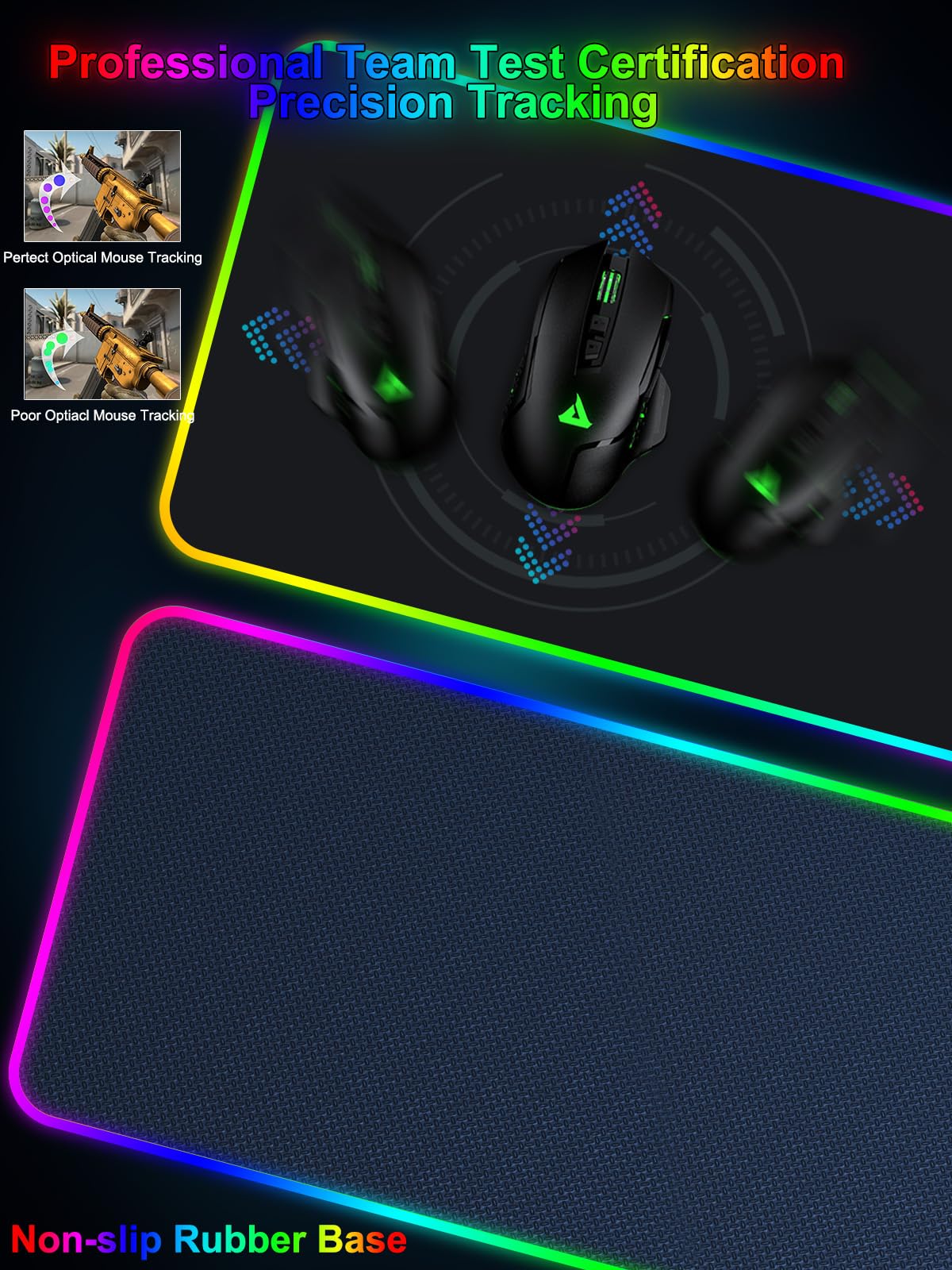 Mouse Pad with Wireless Charging, Large Desk Mat RGB Gaming Mousepad, 10 Light Colors LED Gaming