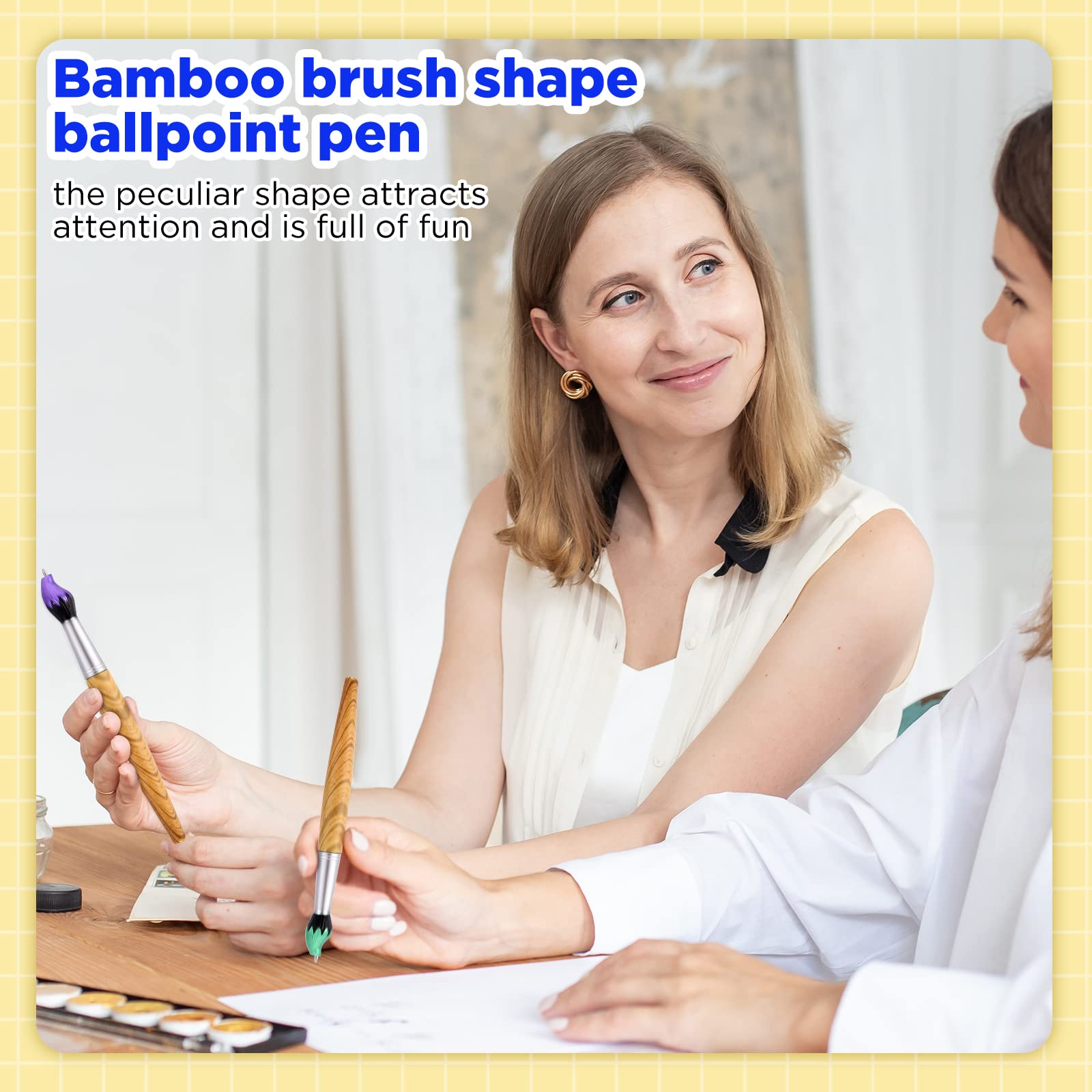 Thenshop 20 Pcs Retractable Paintbrush Pen Bamboo Brush Shape Ballpoint Pen