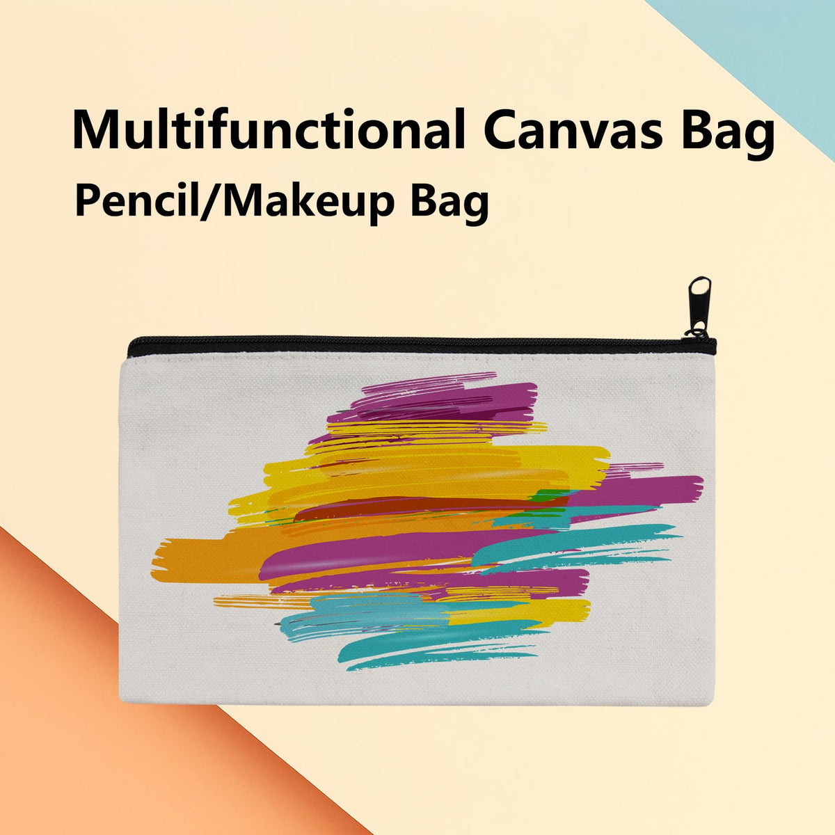 30 pcs Sublimation Blanks Makeup Bags Bulk, Black Zipper Canvas Pencil Bag,Polyester Tote Bags for
