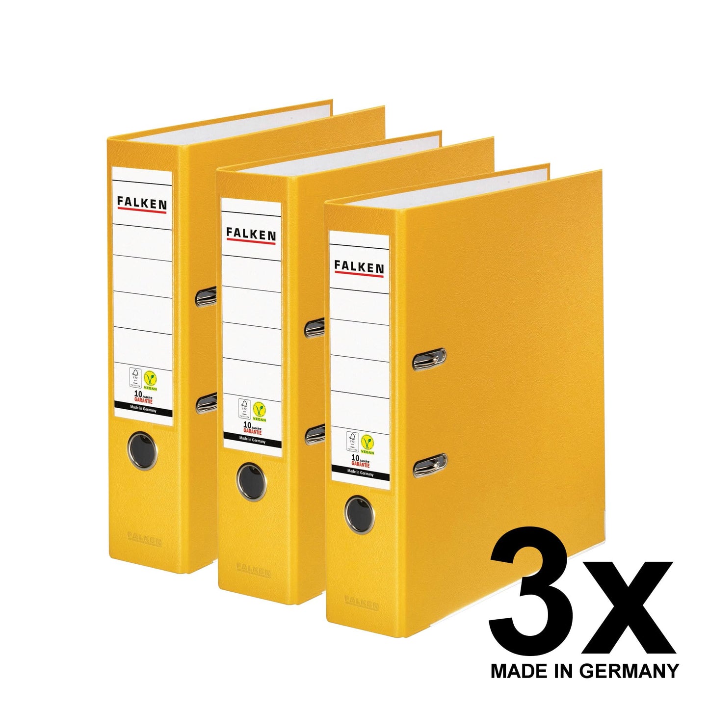 Falken - Pack of 3 Original Polypropylene Folders, 8 cm Wide, DIN A4, Yellow, Vegan Plastic