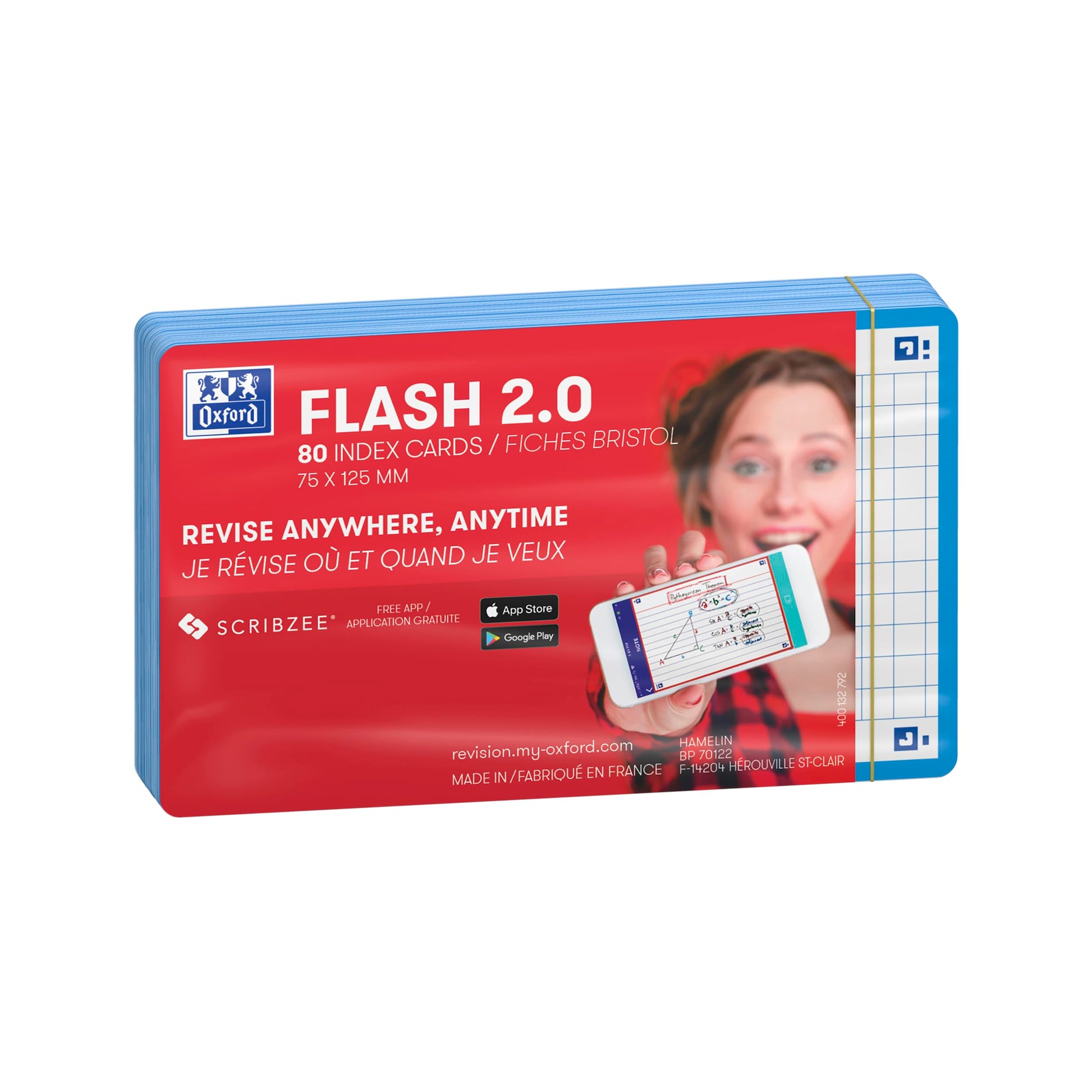 Flash Cards by Oxford, Squared with Turquoise Frame, Pack of 80 Cards, 7.5x12.5cm Size 400133854