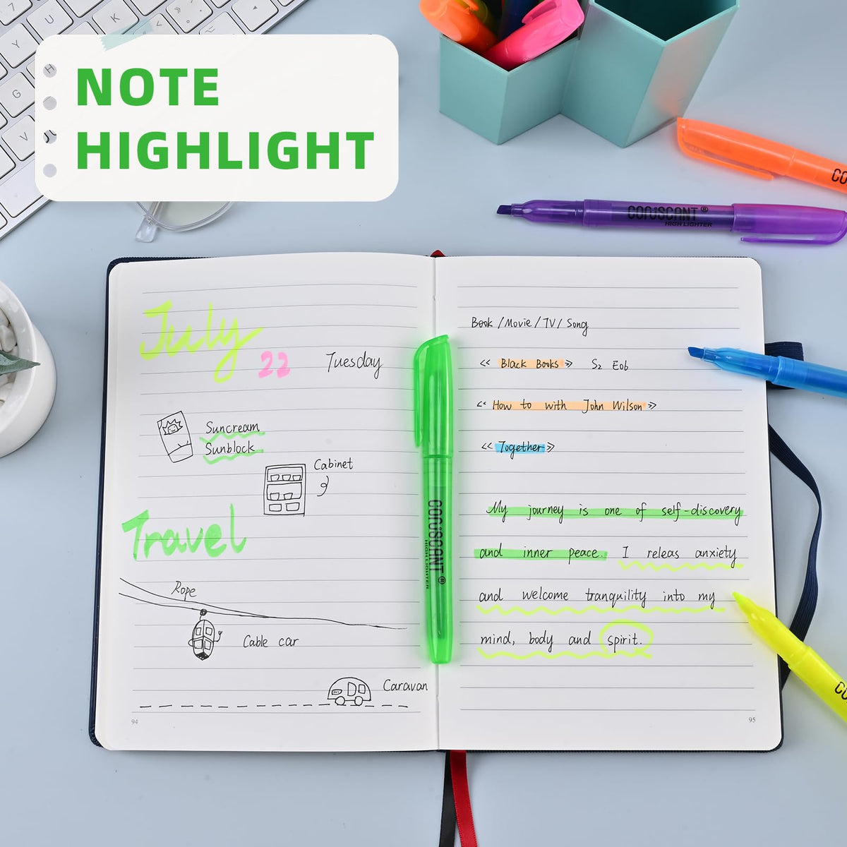 coruscant Highlighter - 100 pack color highlighter, color transparent visible fluorescent pen