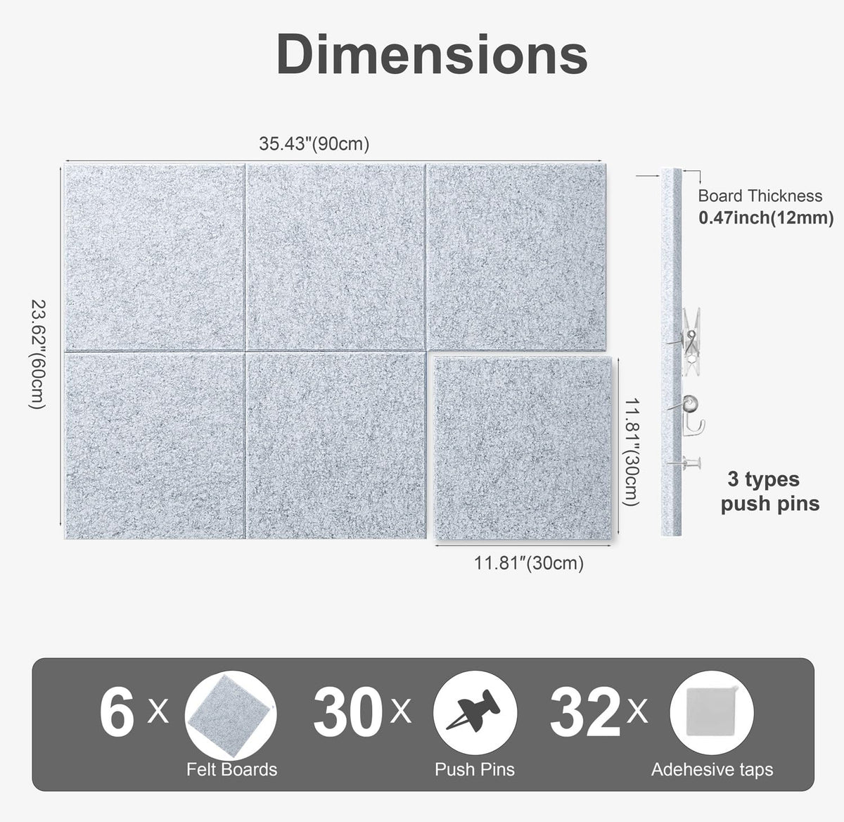 G Gamit Felt Wall Tiles Bulletin Board Large Cork Board Alternative 6 Pack 11.81”x11.81”x0.47” Felt