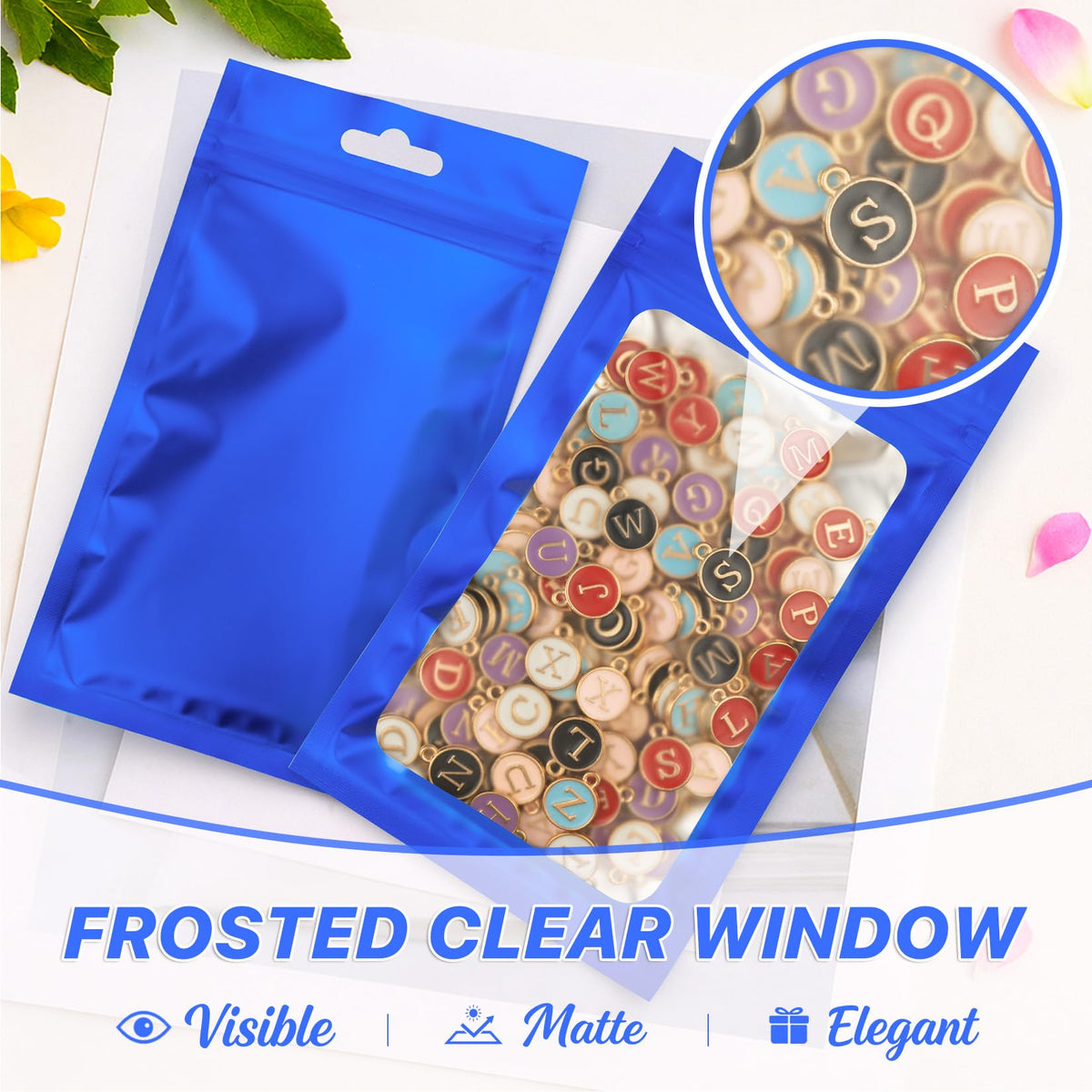 ANZNKU 100Pcs Blue Mylar Bags, Resealable Smell Proof Zip Goodie Baggies