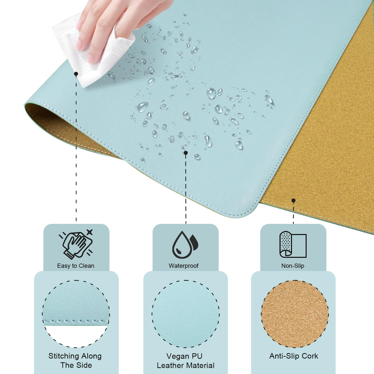 Large Desk Pad 35.4" x 17", Non-Slip Desk Mat with PU Leather & Natural Cork, Waterproof Writing