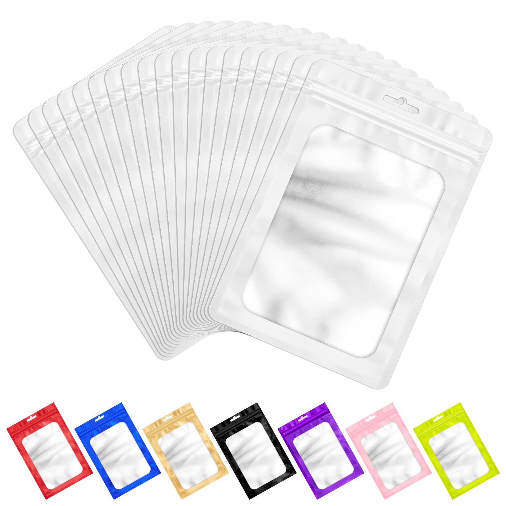 ANZNKU 100Pcs White Mylar Bags, Resealable Smell Proof Zip Goodie Baggies