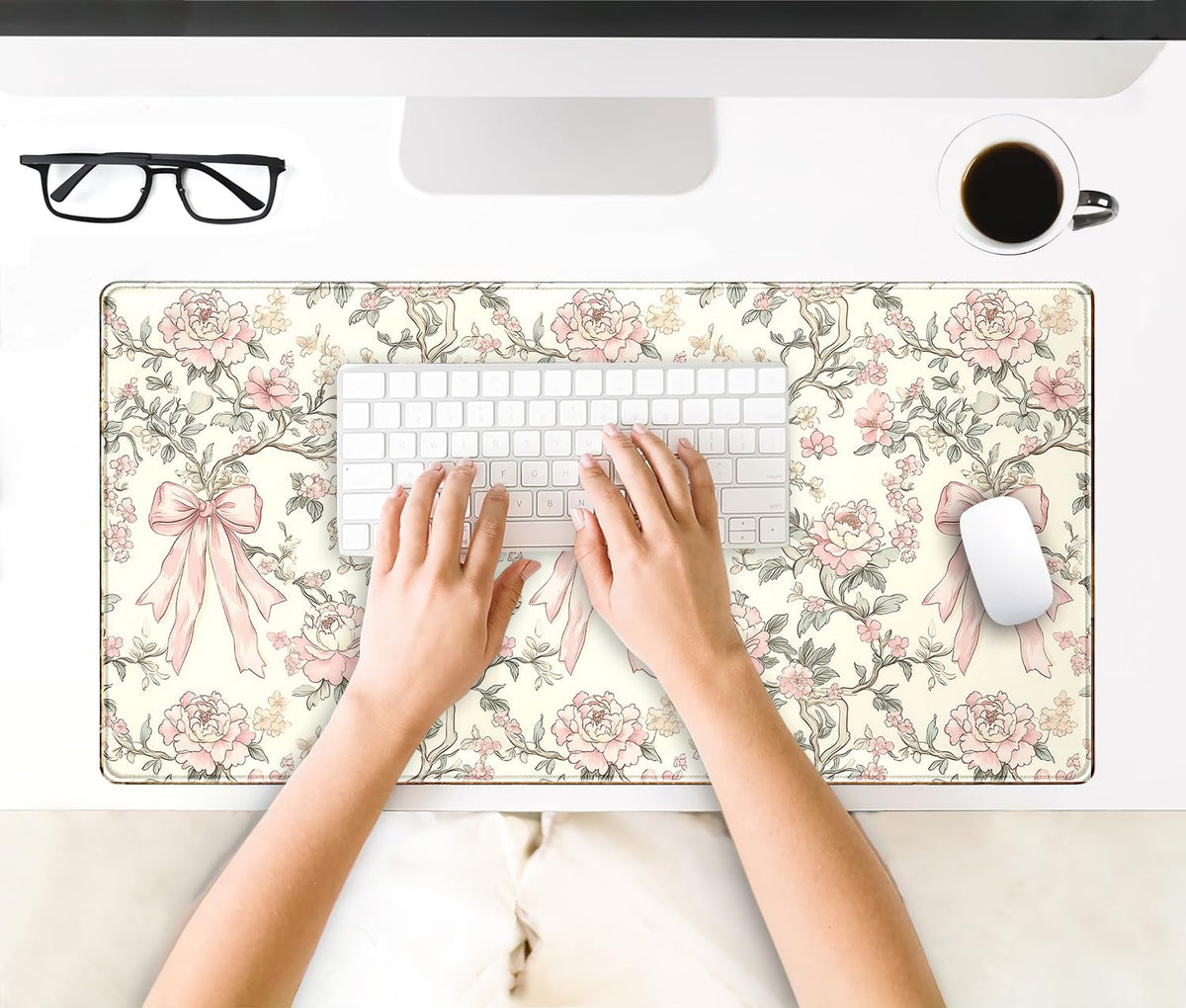 Nasdalgias Floral Desk Mat Vintage Chinoiserie Large Mouse Pad Coquette Aesthetic Office Decor