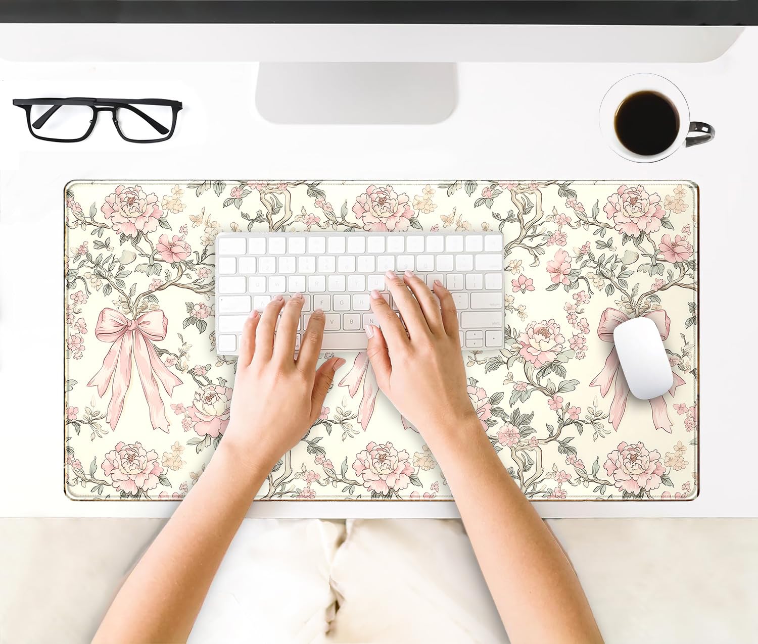 Nasdalgias Floral Desk Mat Vintage Chinoiserie Large Mouse Pad Coquette Aesthetic Office Decor