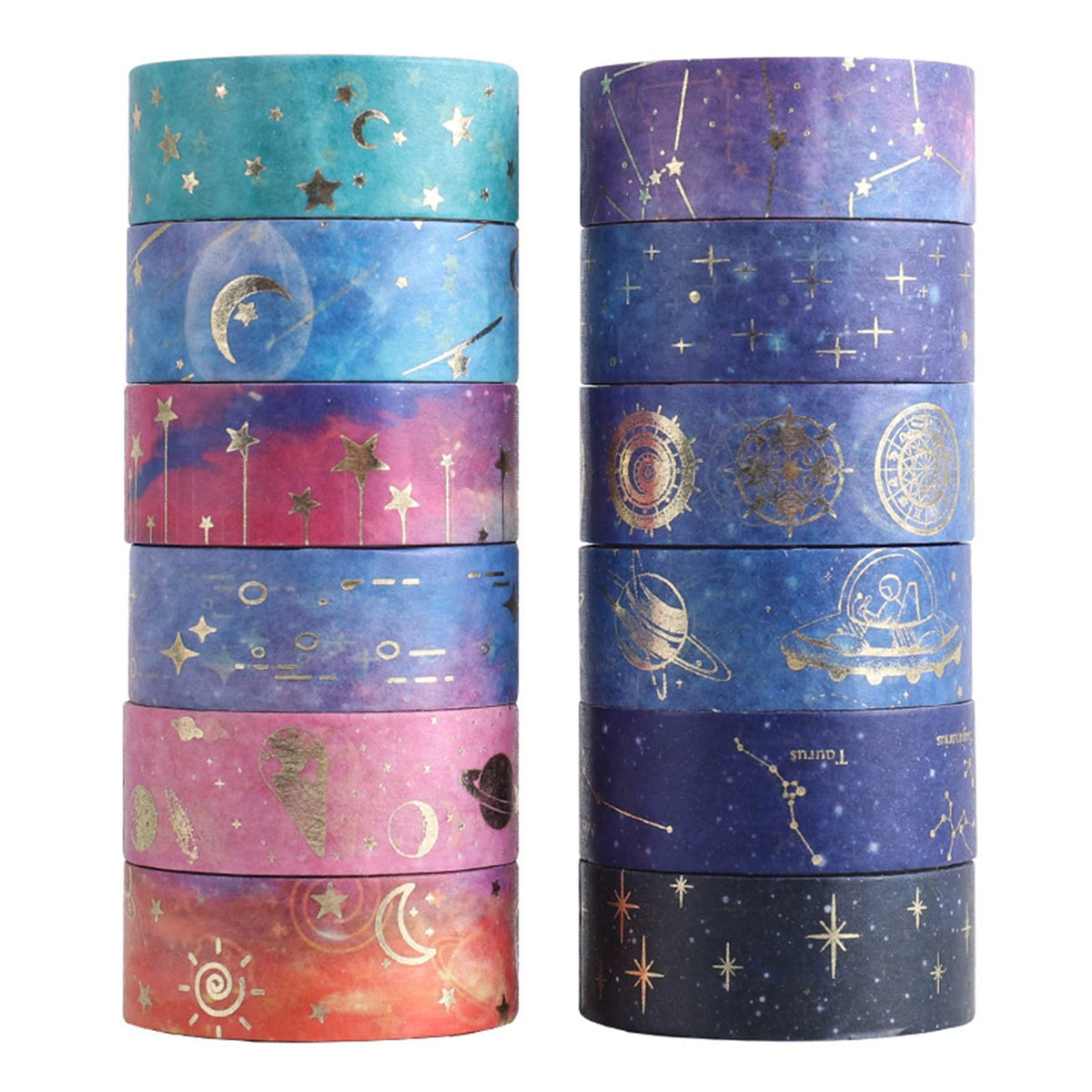 Cotrida Galaxy Purple Washi Tape - Gold Foil Washi Masking Tape with Constalation, Blue Sky, Moon