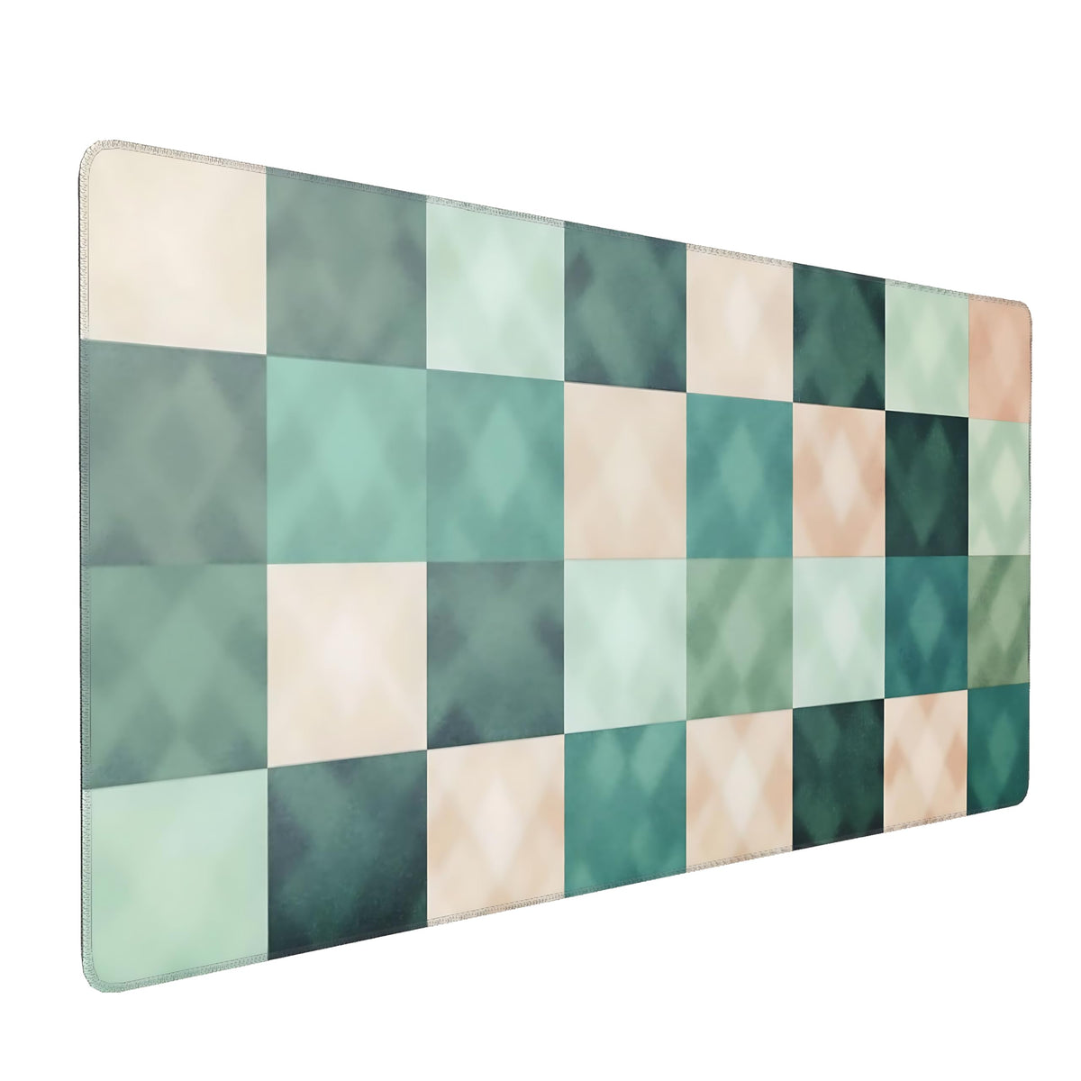 Cute Aesthetic Checkered Gaming Mouse Pad, Pastel Boho Desk Mat with Anti-Slip Base & Stitched