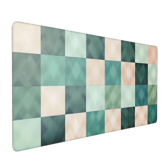 Cute Aesthetic Checkered Gaming Mouse Pad, Pastel Boho Desk Mat with Anti-Slip Base & Stitched