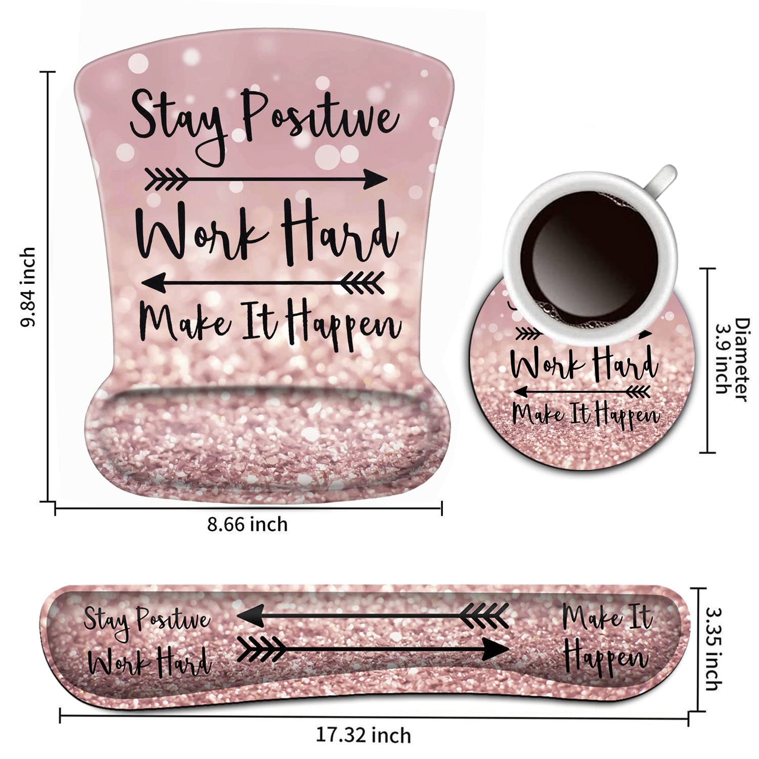 Keyboard Wrist Rest and Mouse Pad Wrist Support Set,Stay Positive Work Hard and Make It Happen Pink